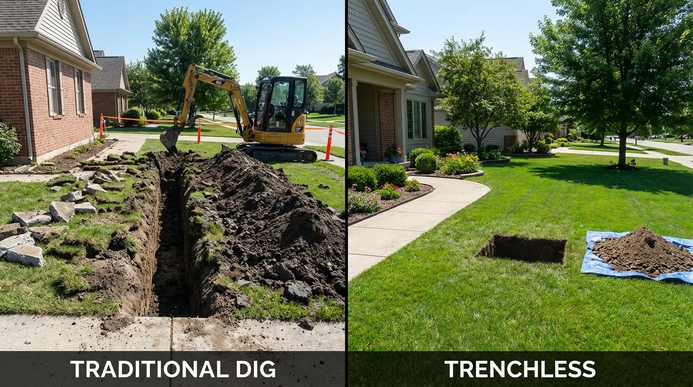 Trenchless sewer repair with minimal yard damage versus traditional excavation in Athens, OH